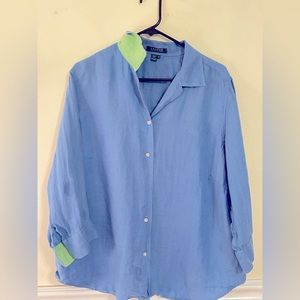 Lauren Ralph Lauren Linen Long Sleeve Collared Button Down Shirt - Size 1X